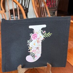 Floral Initial J Black Pouch